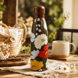 Garrafa Farm Glub Glub Floral Bucolico Marrom 500 ml - Imagem 3